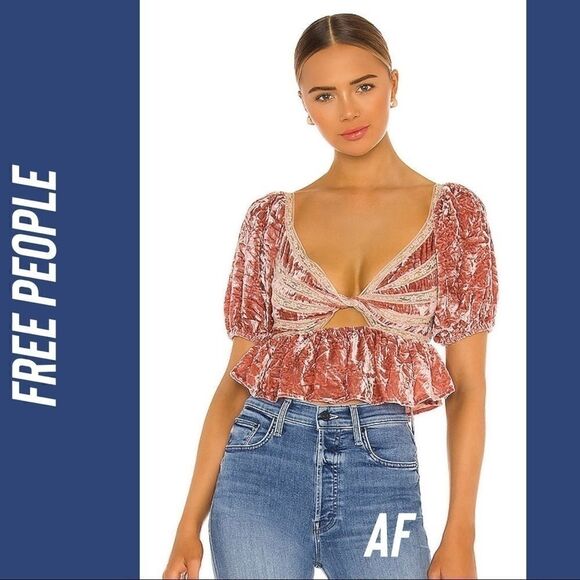 FREE PEOPLE YOURS TRULY VELVET CROP TOP IN MAUVE - Picture 1 of 7